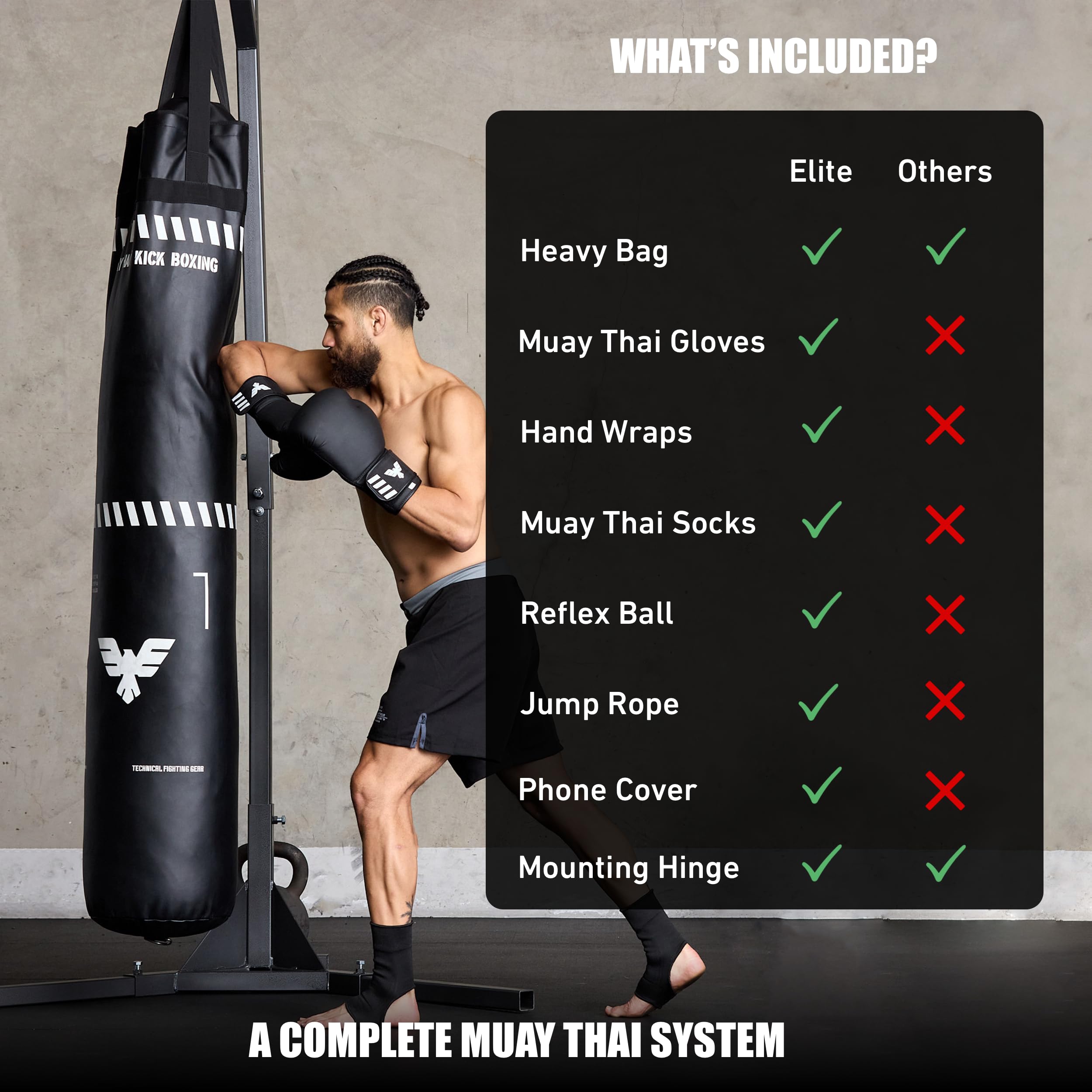 6 Ft Tall Muay Thai Punching Bag Set - Heavy Bag, Training Gloves, Hand Wraps for Kickboxing Heavy Bag, MMA 100 Lbs Bag (Unfilled) - Image 6