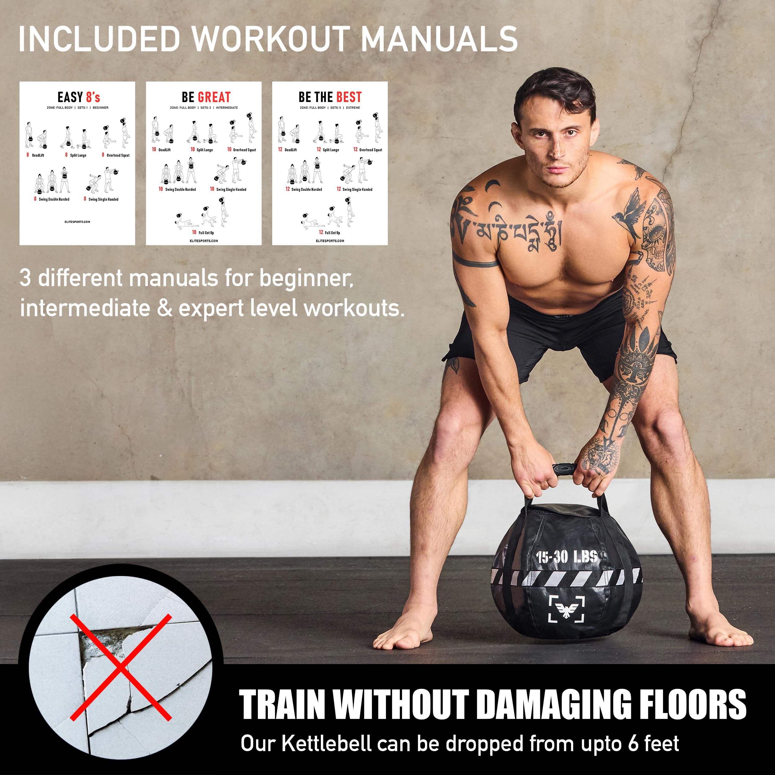 Elite Kettlebell Sandbag - Heavy Duty Sand Weights Bag for Cross Training, Strength Training, Workout, Functional Fitness, Adjustable Weight, Durable Training Equipment for Home & Gym (UN-FILLED) - Image 3