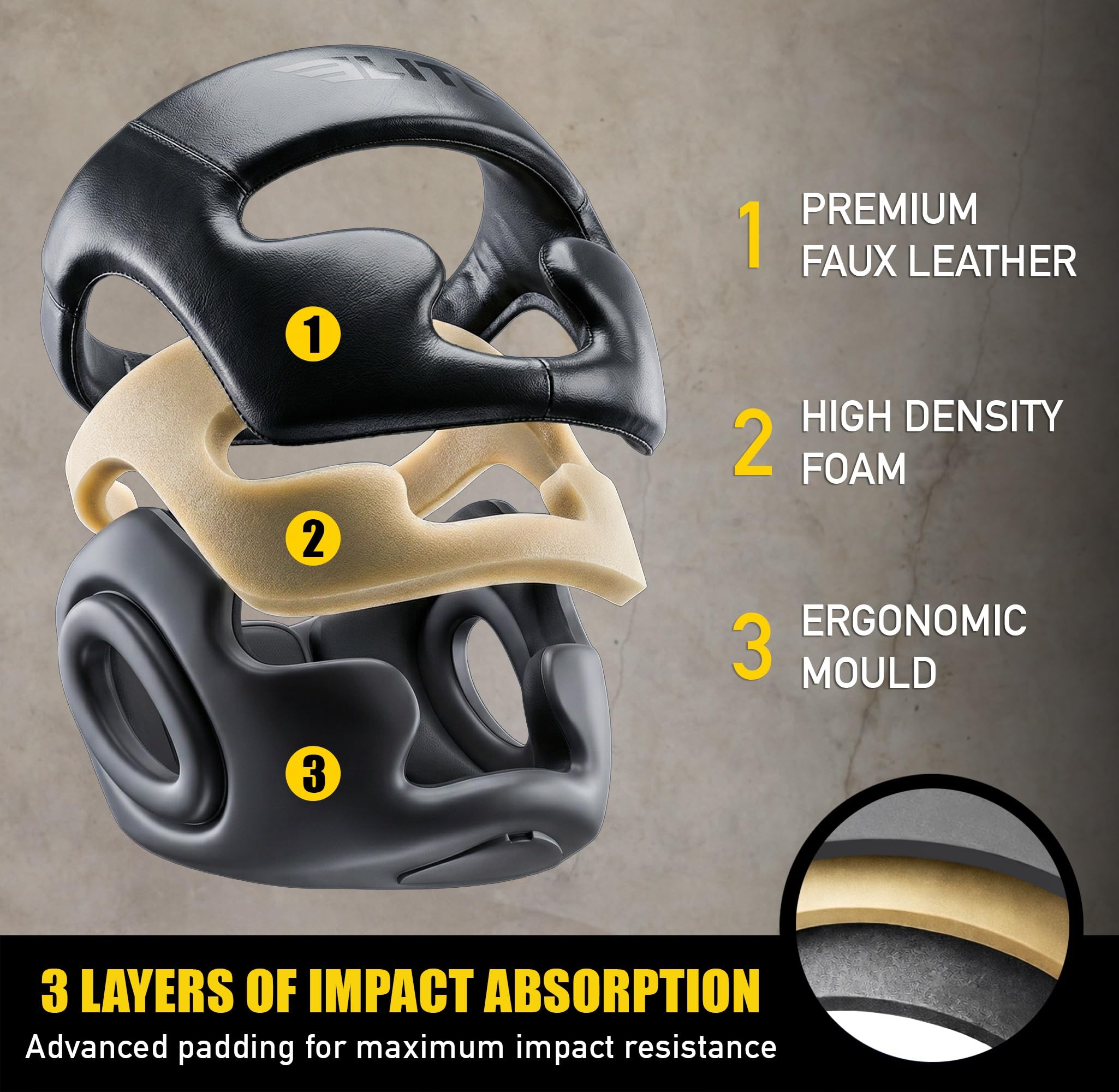 Elite Sports Boxing Headgear Men, Boxing Head Guard Sparring Gear, MMA Headgear Kickboxing Muay Thai Training Helmet, Protective Fighting Gear, Adjustable Face Protection - Image 4