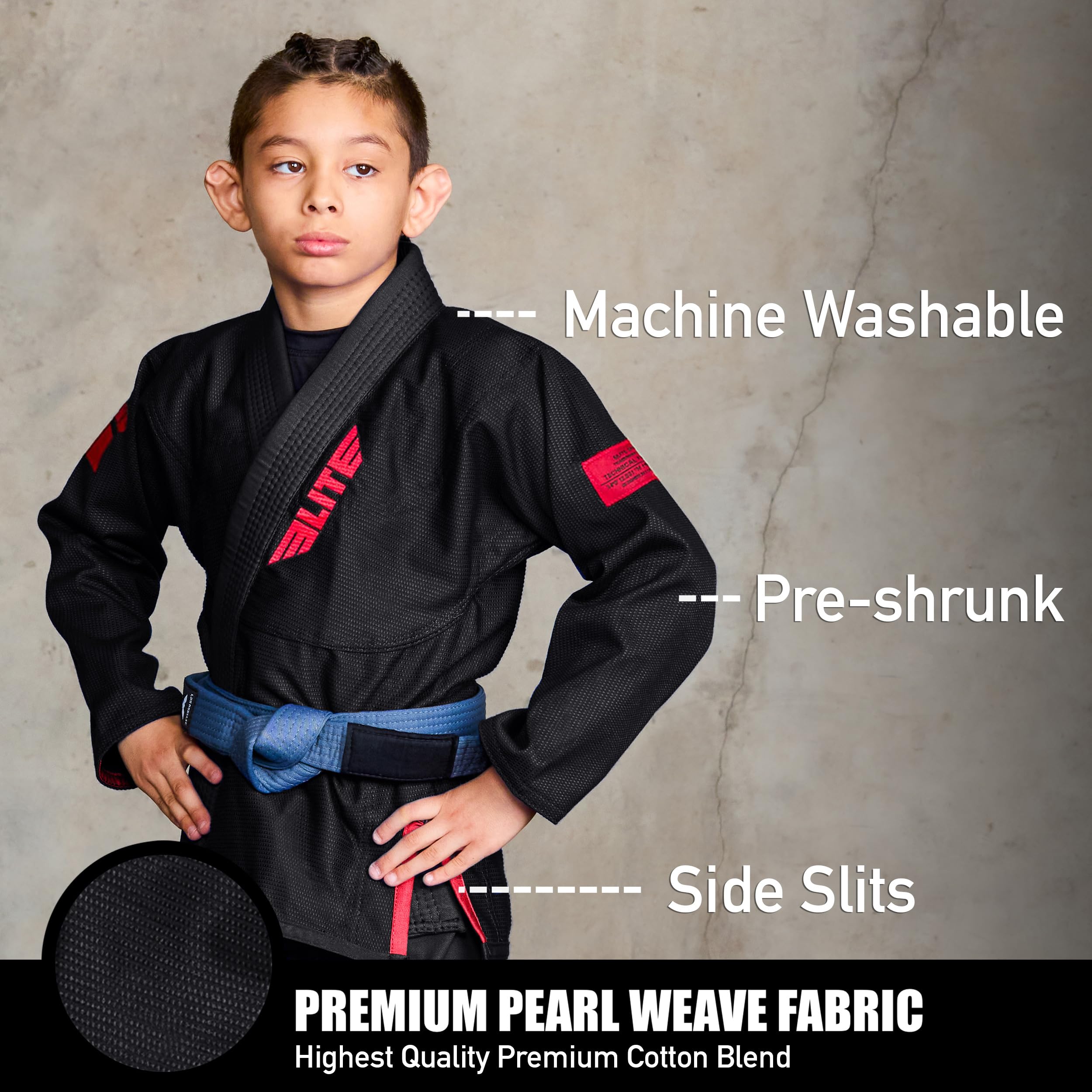 Elite Sports IBJJF Ultra Light BJJ Brazilian Jiu Jitsu Gi for Kids with Preshrunk Fabric and Free Belt - Image 3