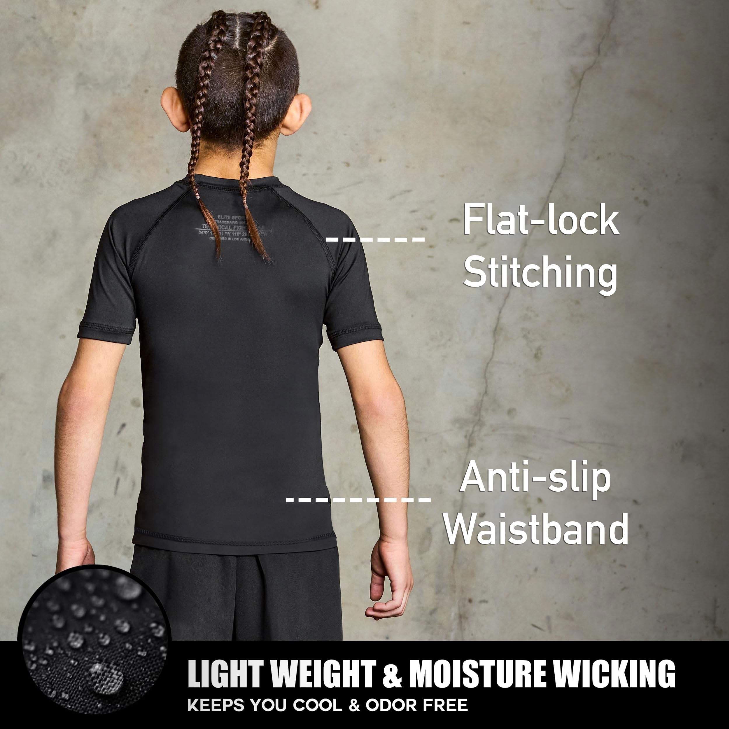 Elite Sports Kids Jiu Jitsu BJJ Rash Guard, Short Half Sleeve Compression Shirt for Youth Boys Girls Sports Nogi Training - Image 4