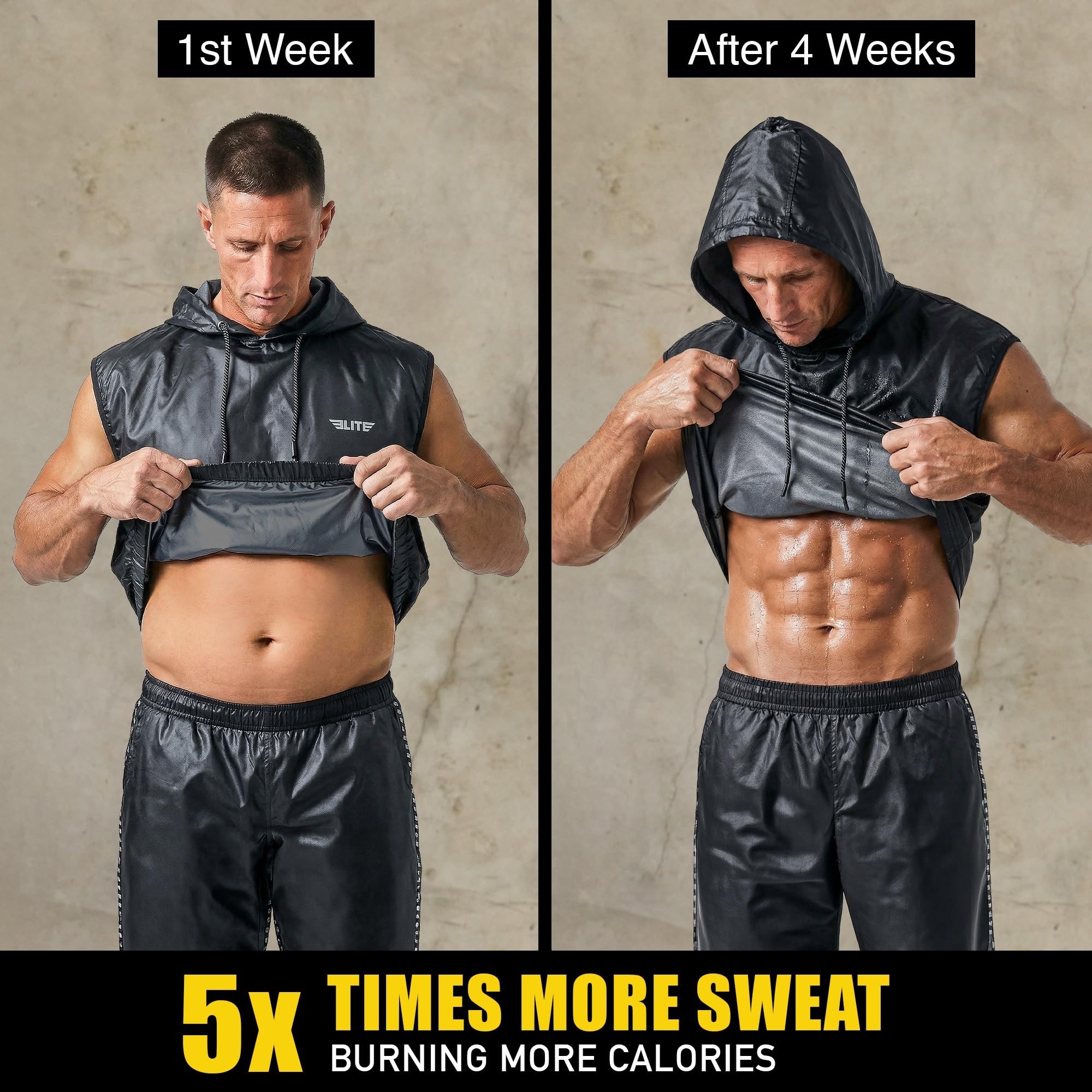 Elite Sports Men Sauna Shirt – Pullover Hoodie Sweat Vest Compression Thermo Body Shaper for Gym, Fat Burn & Weight Loss - Image 4