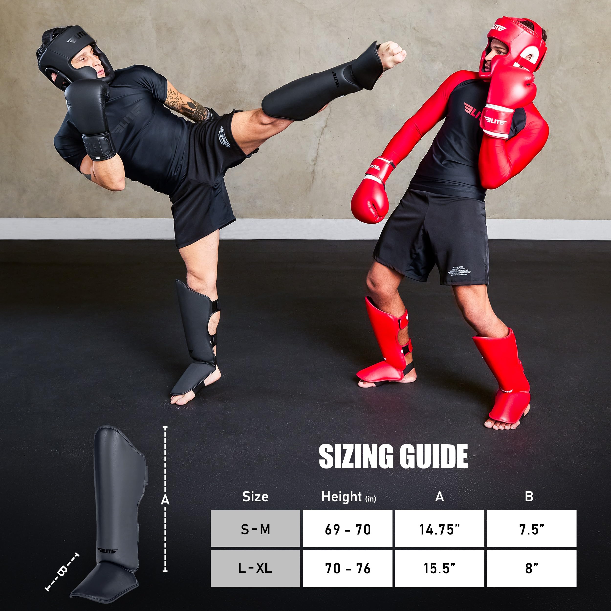 Elite Sports Muay Thai Shin Guards Kickboxing MMA Muay Thai Leg Instep Protective Pads, Martial Art Kicking Sparring Training Gear for BJJ Karate Boxing Taekwondo - Image 5