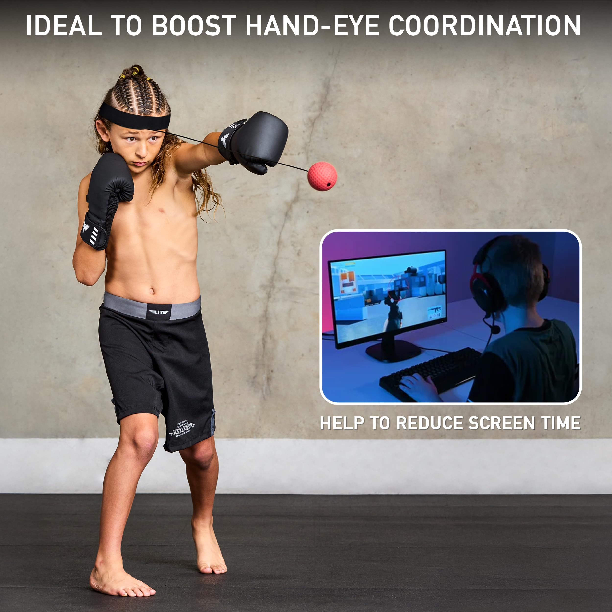 Elite Sports Reflex Ball with Headband – Reaction & Speed Ball Trainer for Eye Coordination, Boxing, MMA, BJJ & Fitness – 2 Detachable Training Balls (1 Soft, 1 Hard) - Image 4